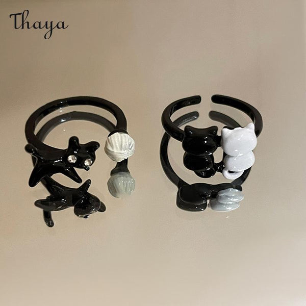 Thaya Purr-fect Glazed Kitten Rings