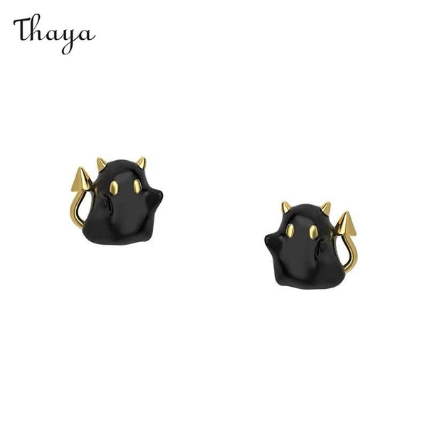 Thaya 925 Silber Schwarz Gold Teufel Geist Ohrringe