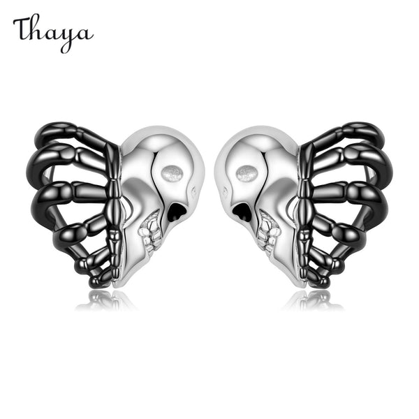 Thaya 925 Silver Creative Skull Bone Structure Ear Studs