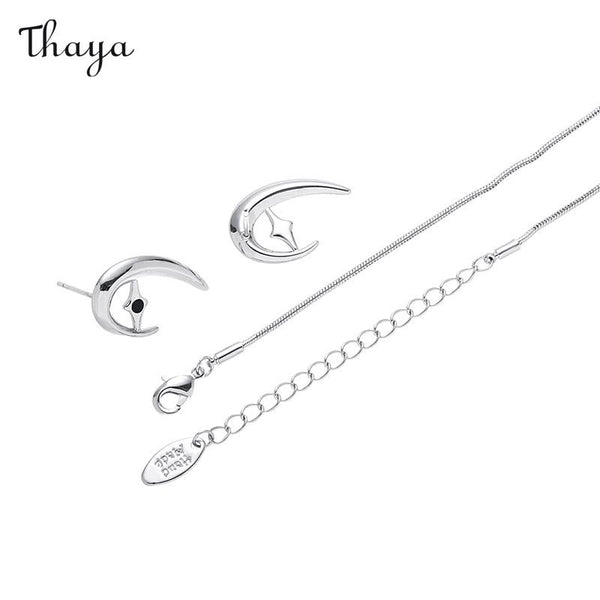 Thaya Crescent Moon Four-Pointed Star Necklace & Earrings