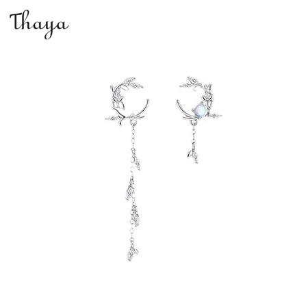 Boucles d'oreilles asymétriques en argent 925 Thaya, blé et oiseaux