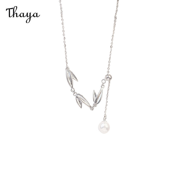 Thaya 925 Silber Bambusblatt Perlenkette