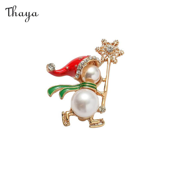 Thaya Christmas Snowman Ski Brooch