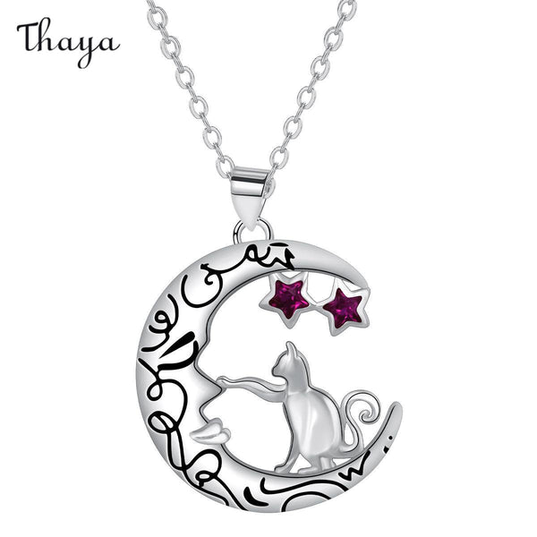 Thaya Cat Pendant Moon Necklace