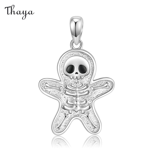 Thaya 925 Silver Halloween Skull Gingerbread Necklace