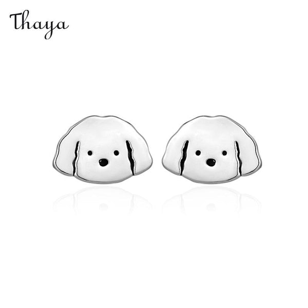 Boucles d'oreilles en argent 999 Thaya en forme de chiot mignon