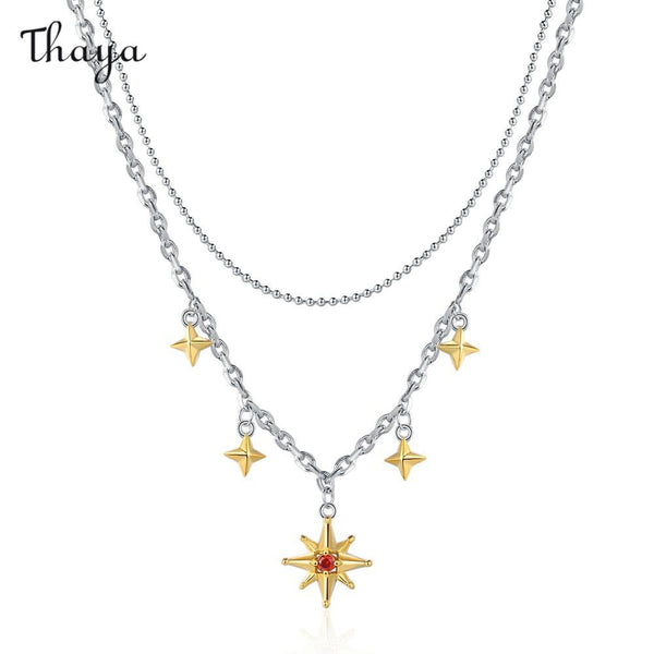 Thaya 925 Silver Double Fringe Star Necklace