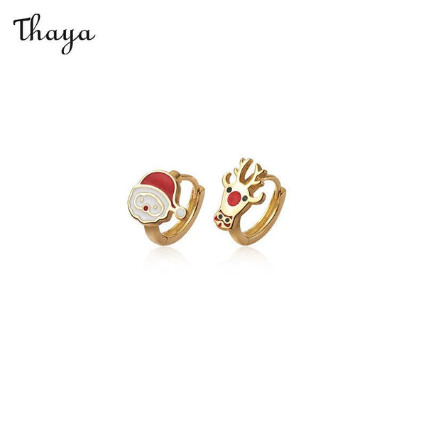 Thaya 925 Silver Christmas Asymmetric Santa Elk Earrings