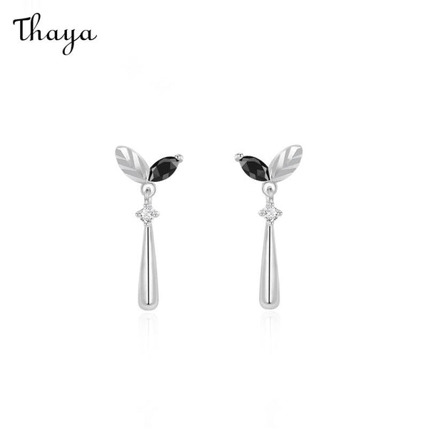 Thaya 925 Silver Leaf Diamond Stud Earrings