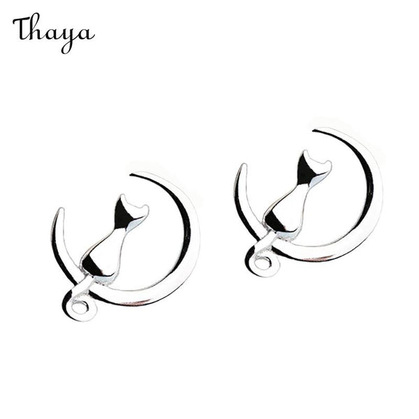 Thaya 925 Silver Moon Cat Earrings