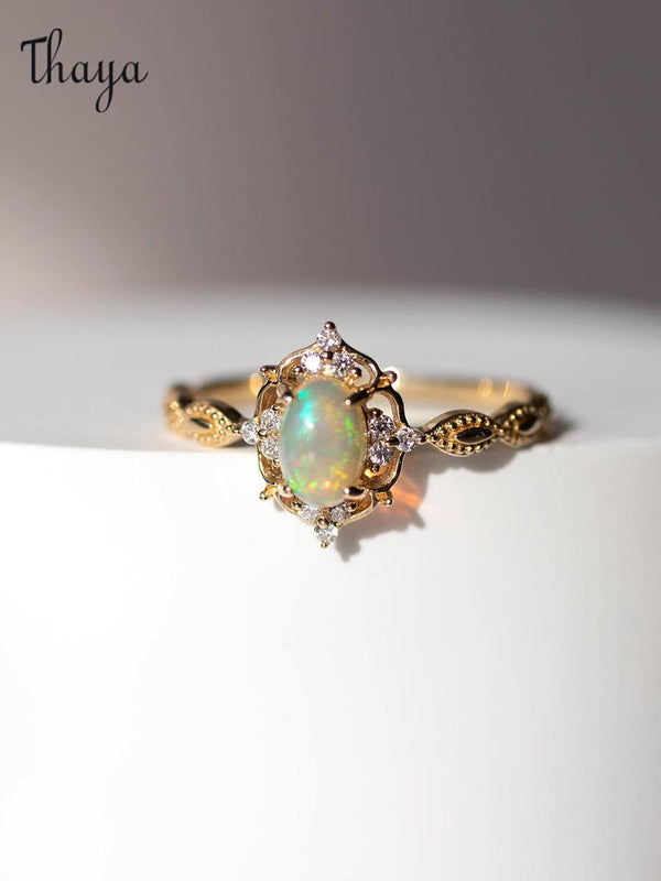 Thaya 925 Silber 18 Karat Gold Retro Opal Ring