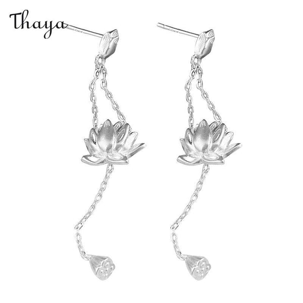 Thaya 925 Silver Lotus Tassel Earrings