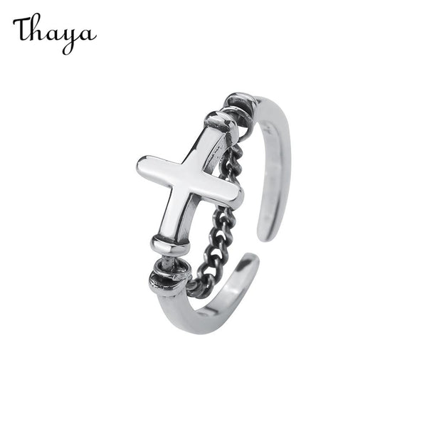 Thaya 925 Silber Retro Kreuzkettenring