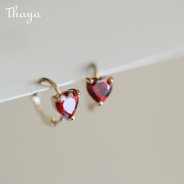 Thaya 925 Silver Garnet Red Heart Earrings