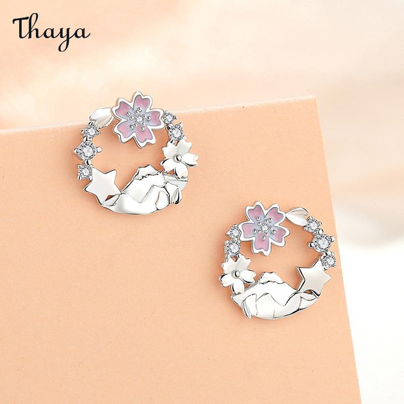 Generic Thaya S925 Sterling Silver Earrings Cherry Blossom