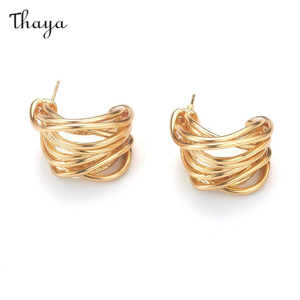 Thaya Multi-Layer Wire Wrapped C-Shaped Earrings