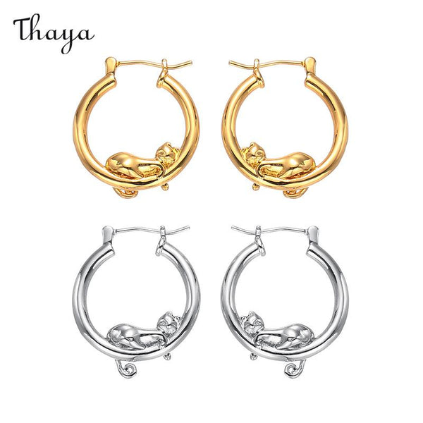 Boucles d'oreilles pendantes en forme de chat minimaliste Thaya