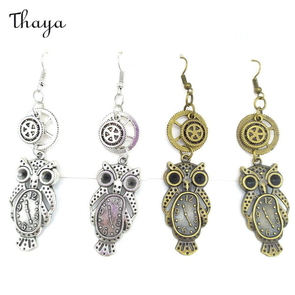 Thaya Owl Steampunk Earrings