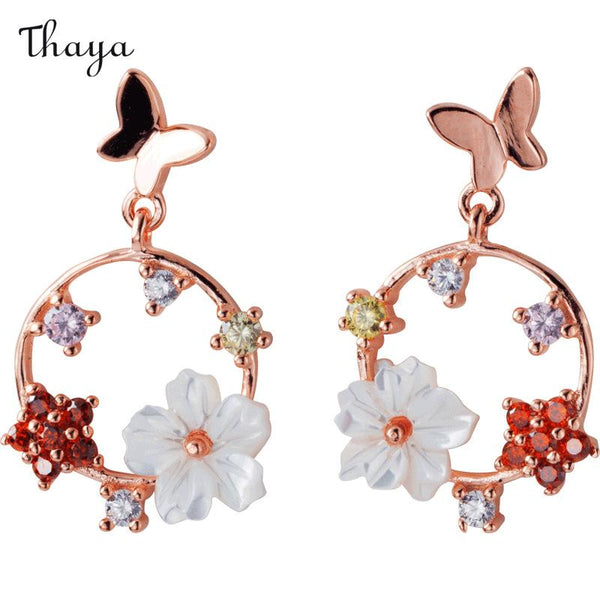 Thaya 925 Silver Flower Butterfly  Earrings