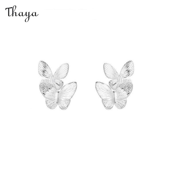 Boucles d'oreilles double papillon en argent 925 Thaya en forme de fleur de cerisier