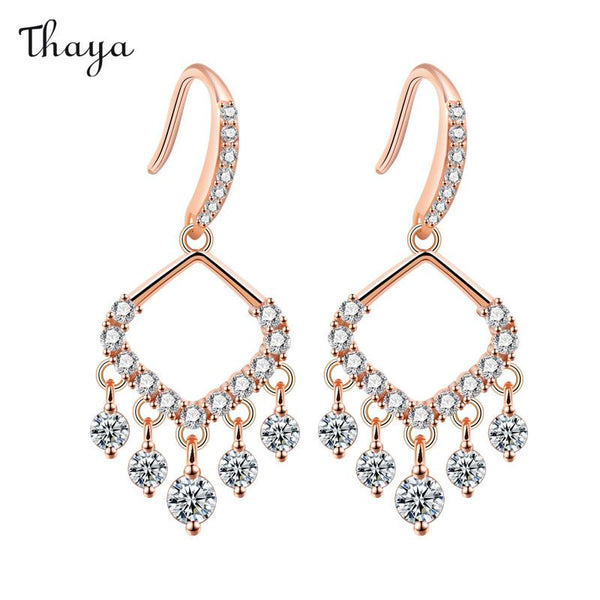 Boucles d'Oreilles Pampilles Thaya Plaqué Argent Or Rose 925