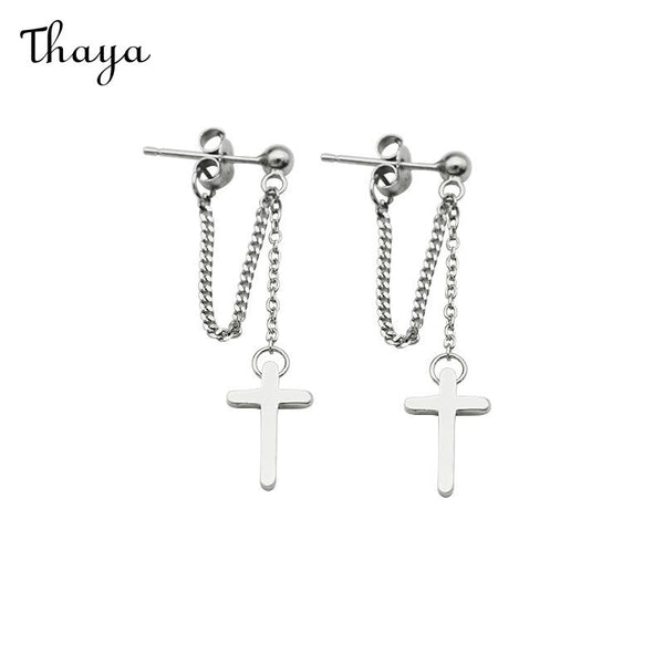 Boucles d'oreilles chaîne Thaya en argent 925 avec croix