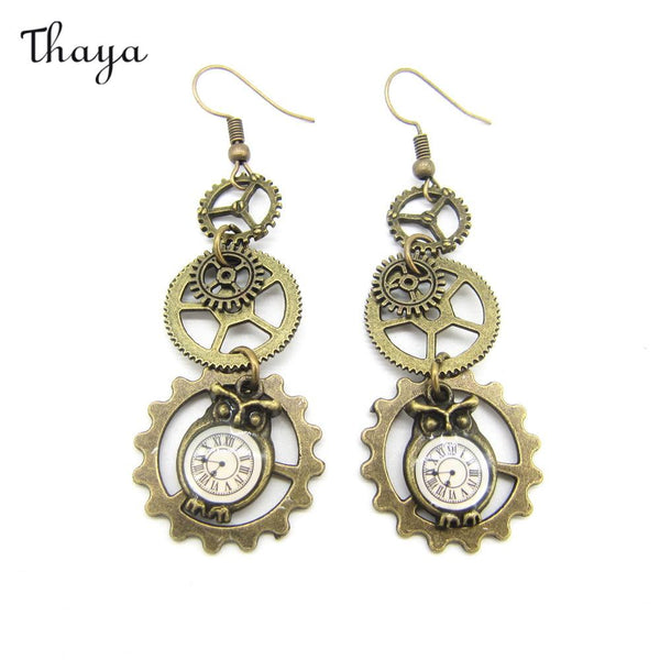 Thaya Vintage vieilles boucles d'oreilles hibou à vapeur