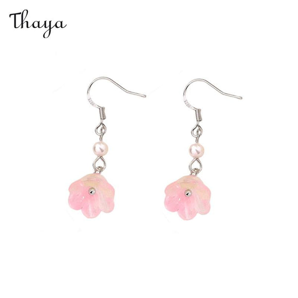 Thaya Pink Small Flower Pearl Earrings