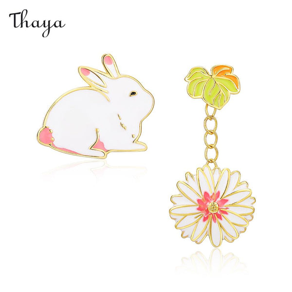 Boucles d'oreilles pendantes en forme de lapin fleuri Thaya