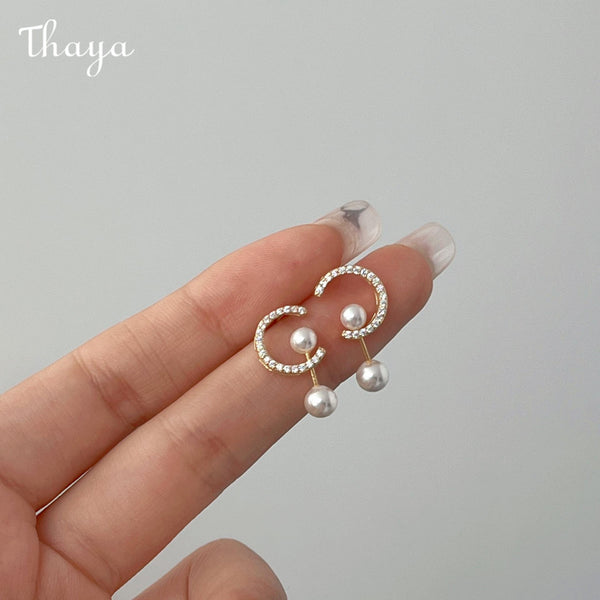 Thaya Boucles d'oreilles en argent 925 avec perles lettre C