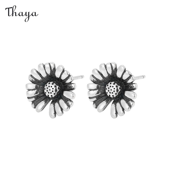 Thaya 925 Silver Vintage Daisy Stud Earrings