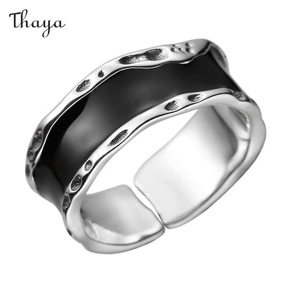 Thaya 925 Silver Irregular Oil Drip Black Ring