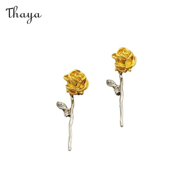 Thaya Retro Golden Rose Earrings