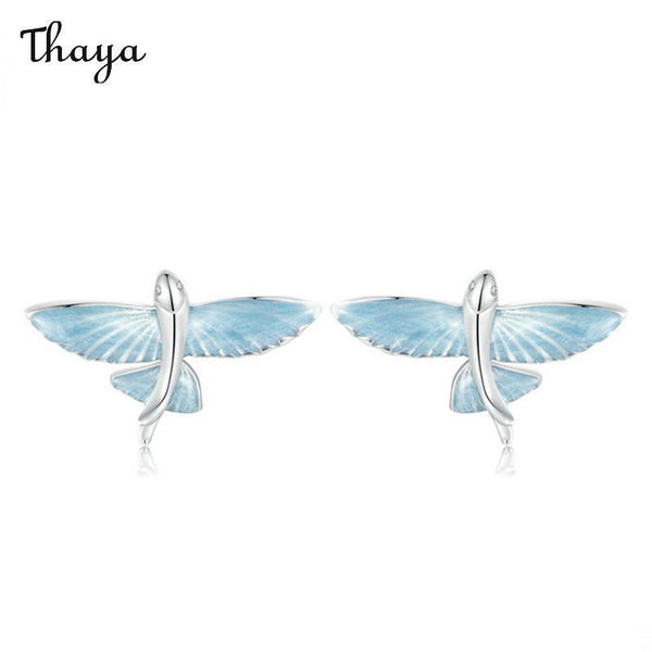 Boucles d'oreilles Thaya en argent 925 avec poisson volant bleu