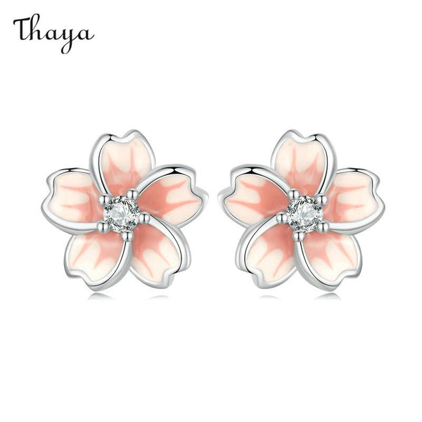 Boucles d'oreilles Thaya en argent 925 avec fleurs de cerisier dégradées de rose